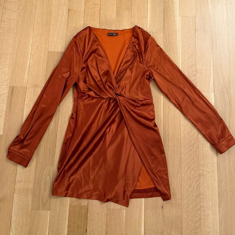 Rust Orange Long Sleeve Mini Dress